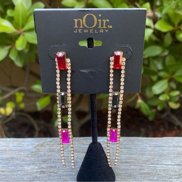 Noir Jewelry Multi-Colored Rhinestone Dangle Earrings. NWOT! - Picture 1 of 5